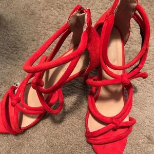 Red Suede Strappy Heels